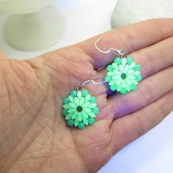 Handstitched Uranium Glass Flower earrings - Picture 6 of 11